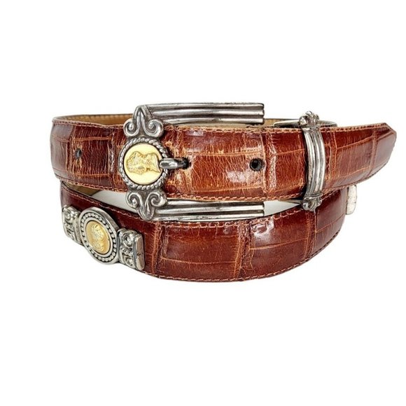Vintage Brighton Museum Croc Embossed Leather Silver/Gold Brass Hardware…